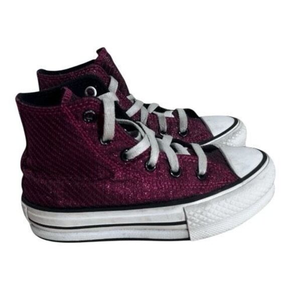 Converse Youth Kids Platform Lift Sneaker High Top Prime Pink Sparkle Size 12 - Picture 2 of 11